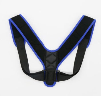 Clavicle posture corrector strap with U-shaped black straps and blue trim