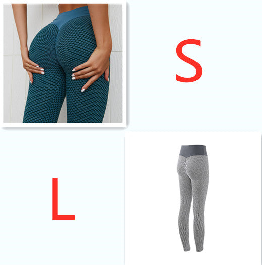 Teal seamless high-waist leggings, size L shown alongside grey leggings