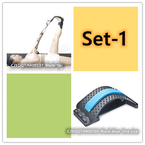 Lumbar traction waist brace, dark gray with light blue support band and studded grip surface