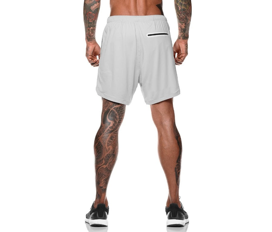 Compression shorts, off-white/white, elastic waistband, knee-length hem