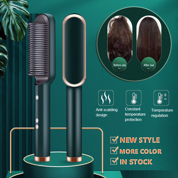Dual-use heated hair straightener and hot comb with two interchangeable tools, black