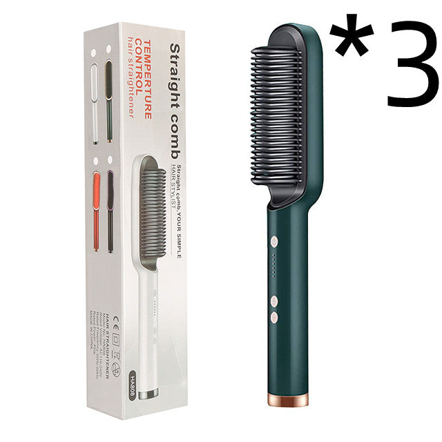 2-in-1 hair straightener hot comb electric hair brush, dark green with comb head