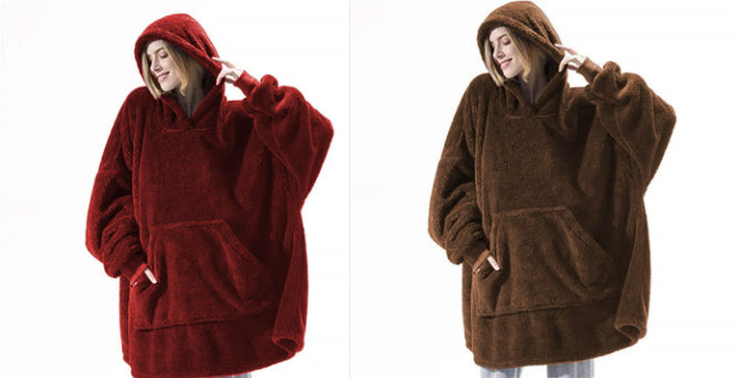 Fleece hoodie sweatshirt with hood and kangaroo pocket in burgundy and dark brown