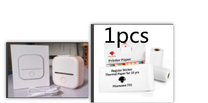 Mini thermal label printer set with 1pcs thermal paper, white/pink printer