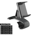 Snap-on dashboard phone holder with number plate, carbon-texture base and clip