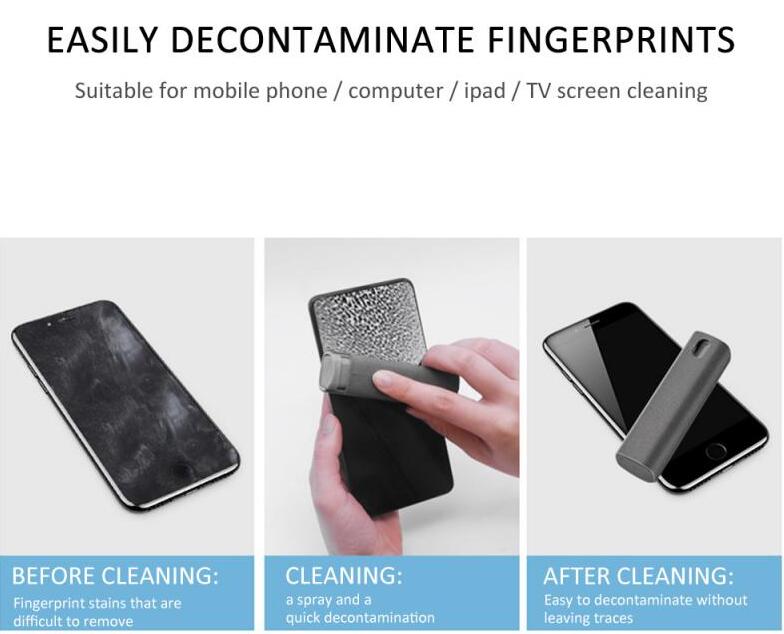 Screen cleaner kit with gray microfiber spray bottle for phone and TV screen cleaning