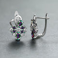 Flower drop-shaped zircon earrings with multicolor stones in silver-tone settings