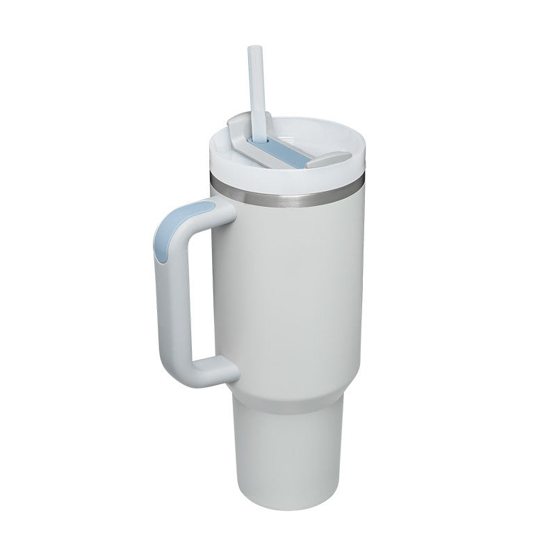 40 oz insulated tumbler with handle and straw, light blue