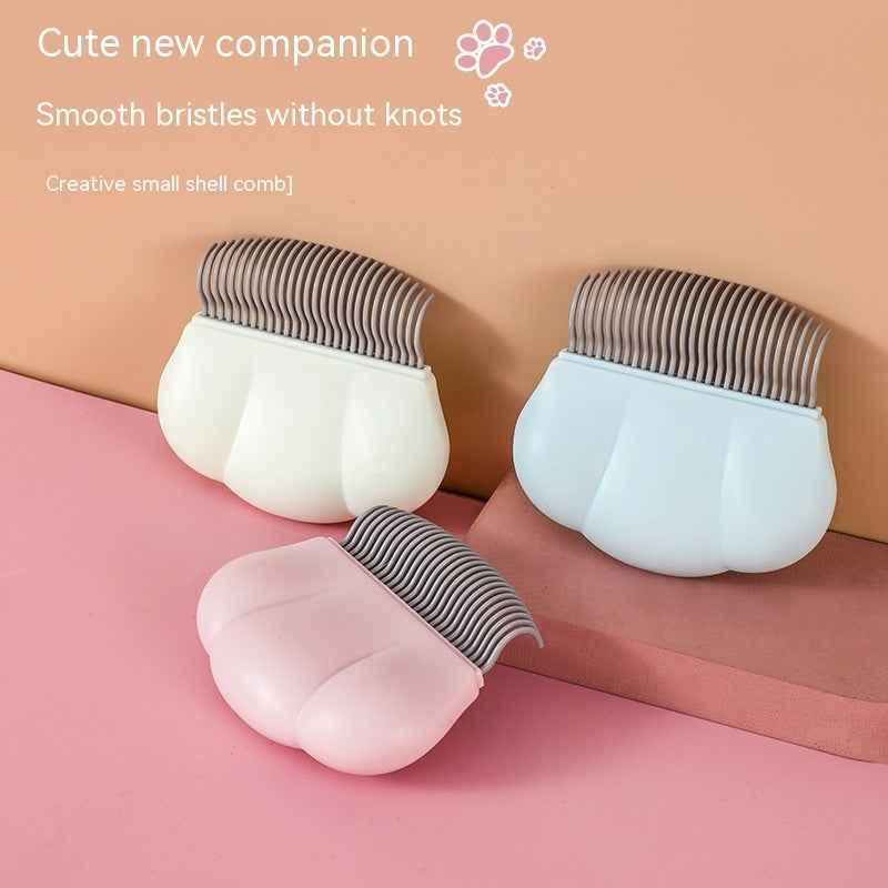 Small pet shell comb grooming set with metal teeth in pastel colors