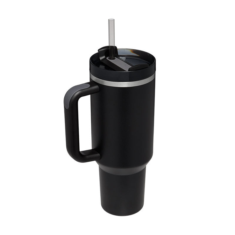 40 oz insulated tumbler with handle and straw, black